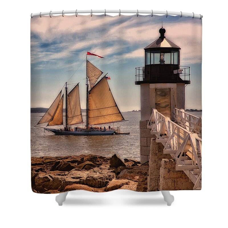 Lighthouse Shower Curtain featuring the photograph Keeping Vessels Safe by Karol Livote