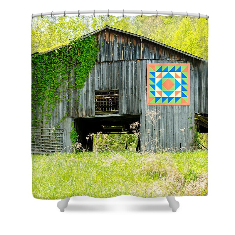 Architecture Shower Curtain featuring the photograph Kentucky Barn Quilt - Thunder and Lightening by Mary Carol Story