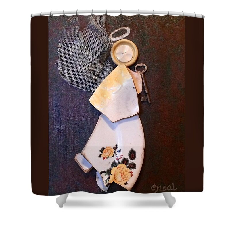 Angel Shower Curtain featuring the mixed media Key Angel by Carol Neal