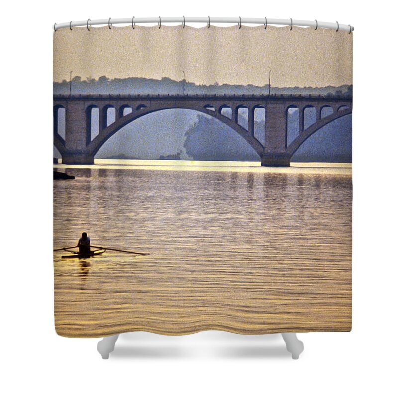 Key Bridge Shower Curtain featuring the photograph Key Bridge Rower by Stuart Litoff