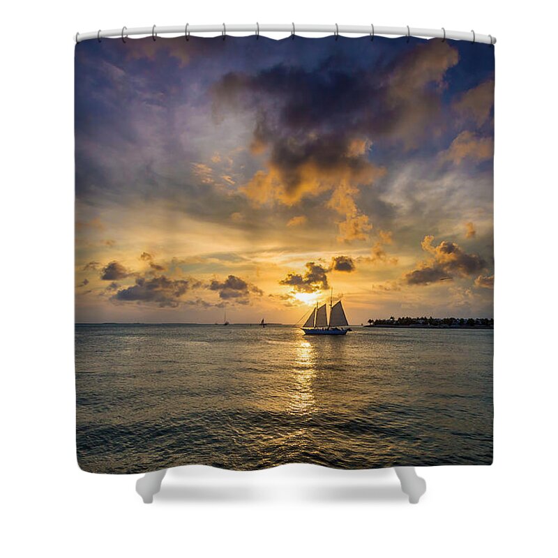 Key Shower Curtain featuring the photograph Key West Florida Sunset and Sailboat Mallory Square by Robert Bellomy
