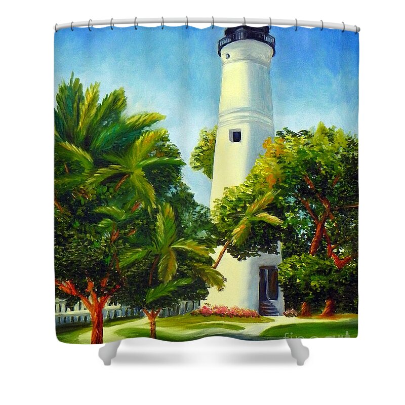 Art Shower Curtain featuring the painting Key West Lighthouse by Shelia Kempf