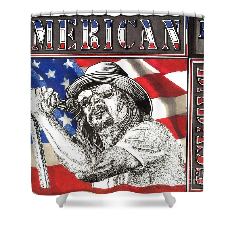 Kid Rock Shower Curtain featuring the drawing Kid Rock American Badass by Cory Still