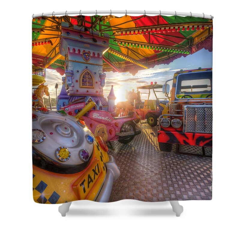 Yhun Suarez Shower Curtain featuring the photograph Kiddie Rides by Yhun Suarez