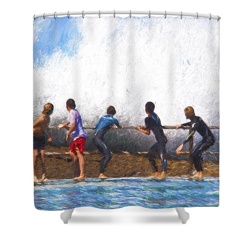 Kids Shower Curtain featuring the photograph Kids at rockpool by Sheila Smart Fine Art Photography