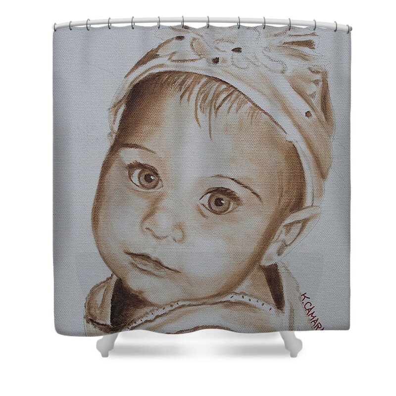 Portraits Shower Curtain featuring the painting Kids in Hats - Isabella by Kathie Camara