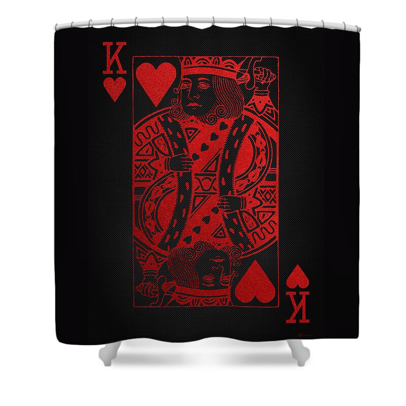 'red And Black' Collection By Serge Averbukh Shower Curtain featuring the digital art King of Hearts in Red on Black Canvas  by Serge Averbukh