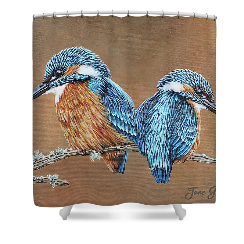 Kingfisher Shower Curtain featuring the painting Kingfishers by Jane Girardot