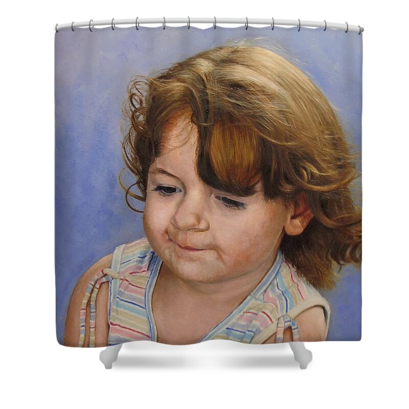 Child Portrait Shower Curtain featuring the painting Kira 2 by Glenn Beasley