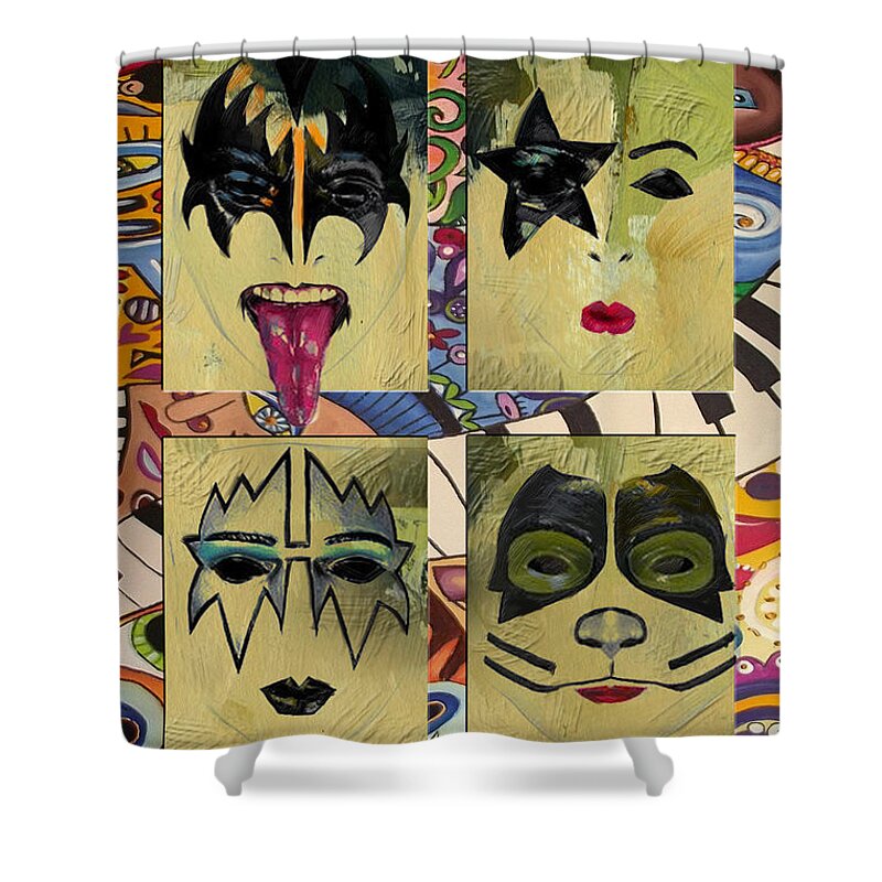 Kiss Shower Curtain featuring the painting Kiss The Band by Corporate Art Task Force
