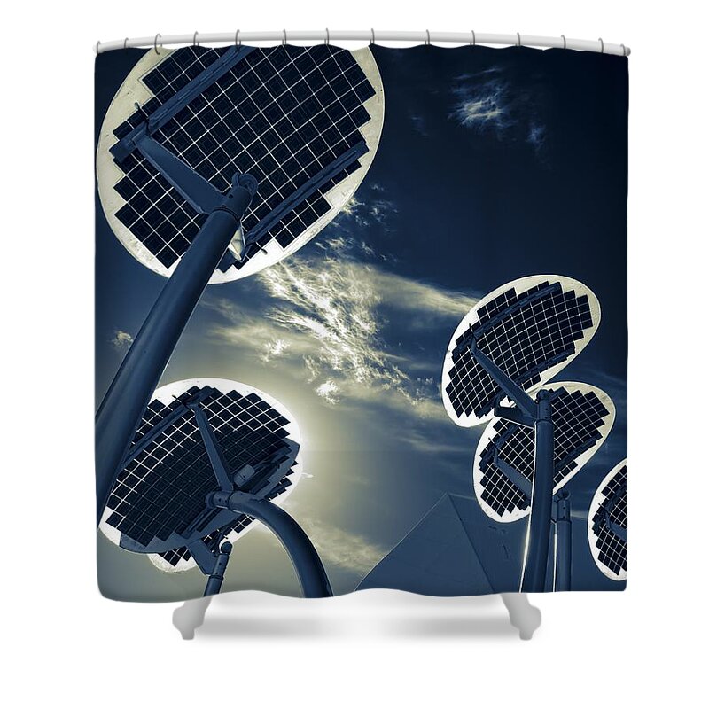 Solar Collectors Shower Curtain featuring the photograph Kiss The Sky by Wayne Sherriff