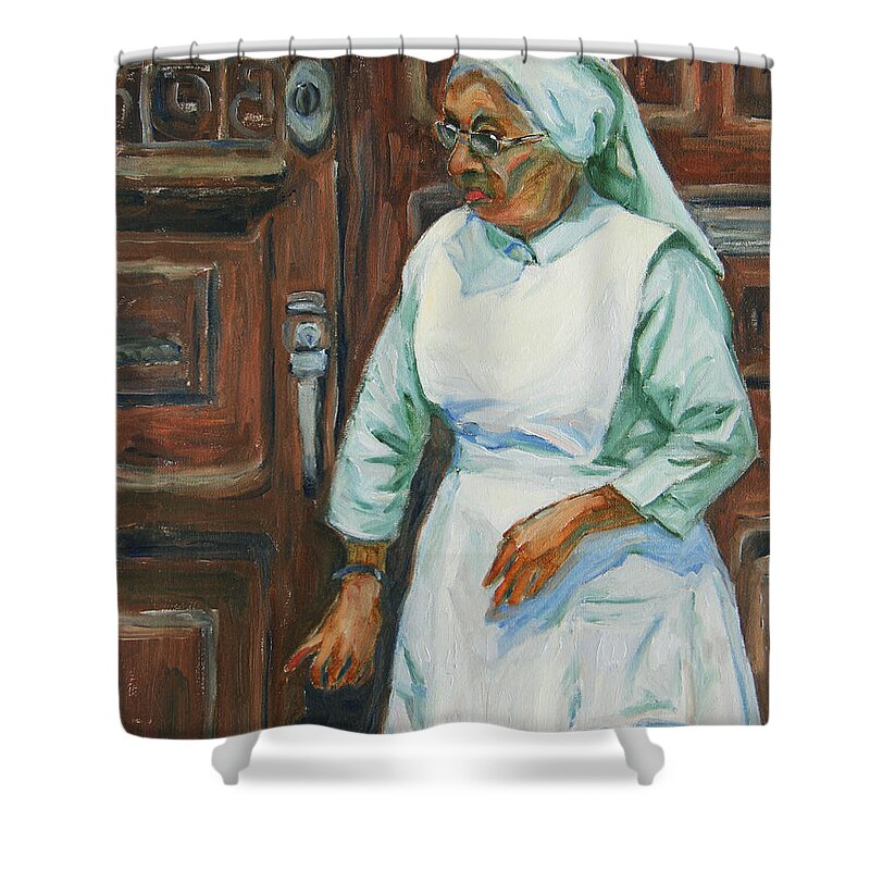 Sister Shower Curtain featuring the painting Knocking on Heaven's Door by Xueling Zou