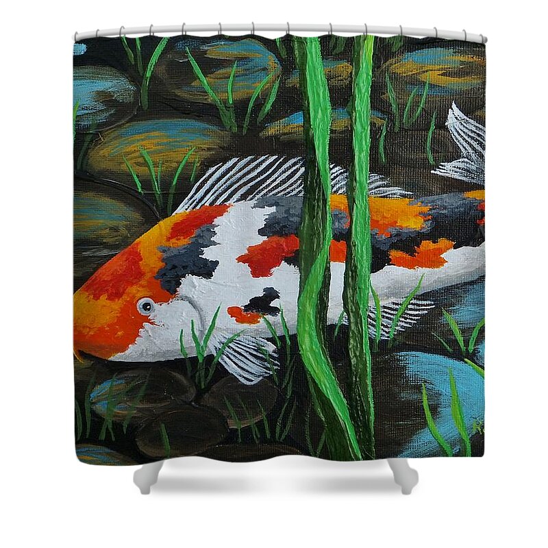 Koi Pond Shower Curtain featuring the painting Koi Fish by Katherine Young-Beck