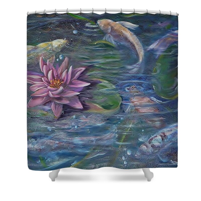 Curvismo Shower Curtain featuring the painting Koi Pond by Sherry Strong