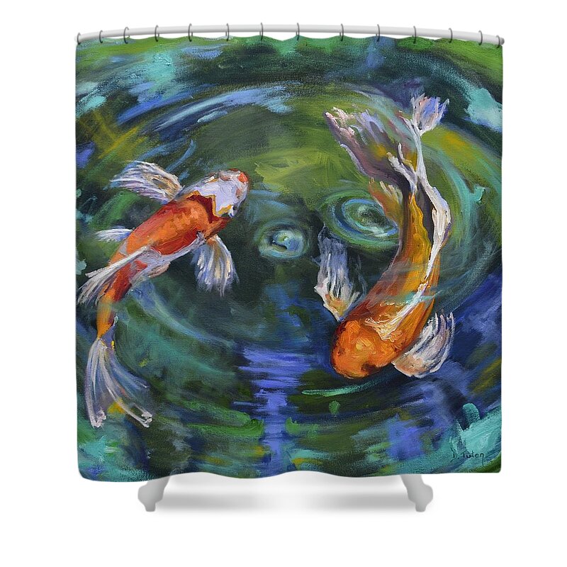 Koi Shower Curtain featuring the painting Koi Swirl by Donna Tuten