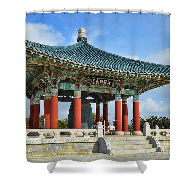 Architecture Shower Curtain featuring the photograph Koren Friendship Bell by Donna Greene
