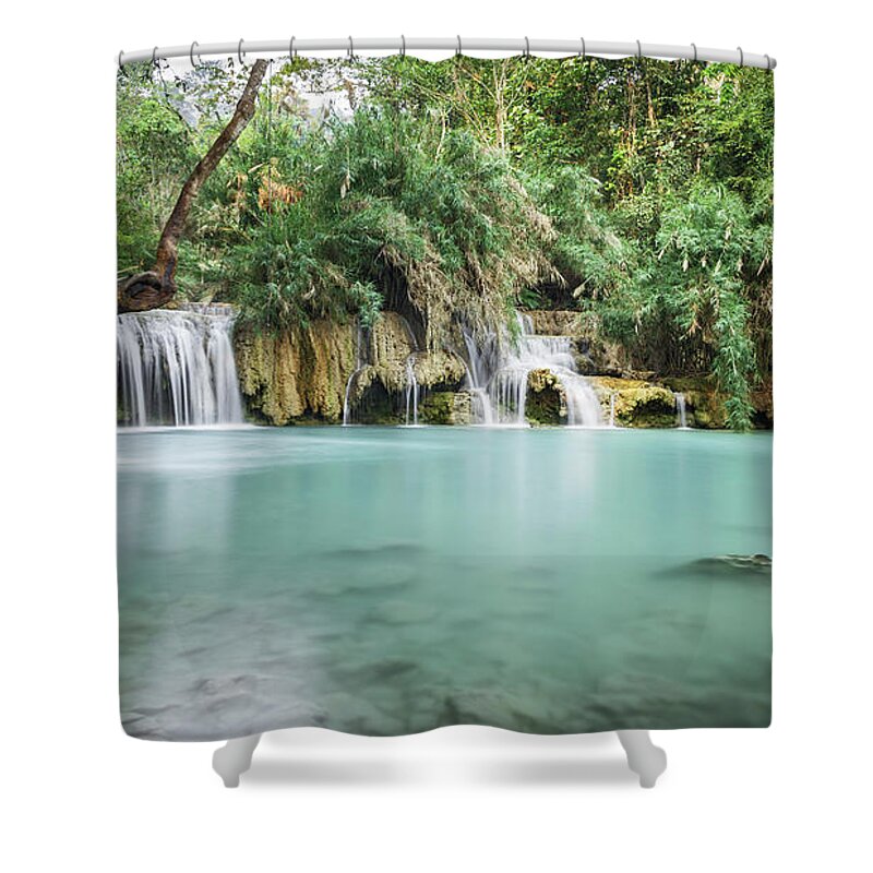Scenics Shower Curtain featuring the photograph Kouang Si Waterfalls by Www.sergiodiaz.net