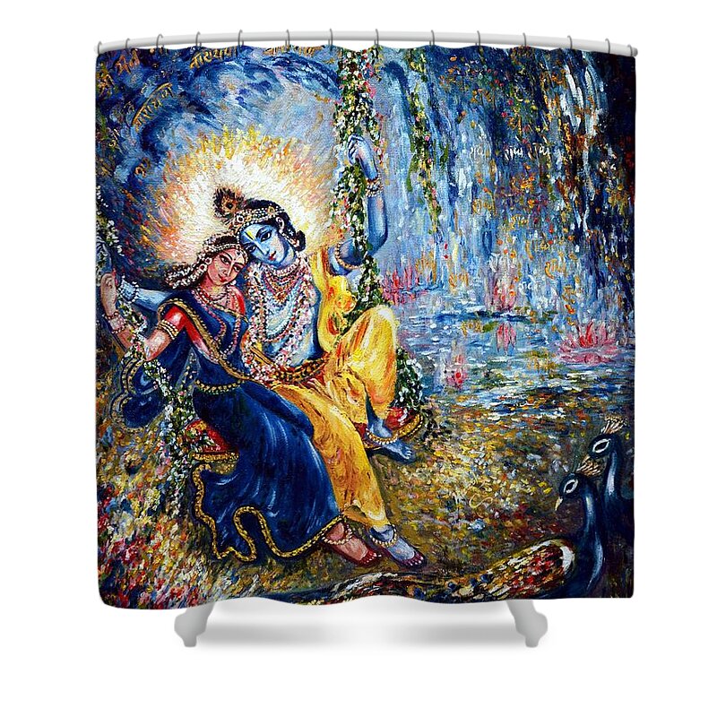 Krishna Shower Curtain featuring the painting Krishna leela by Harsh Malik