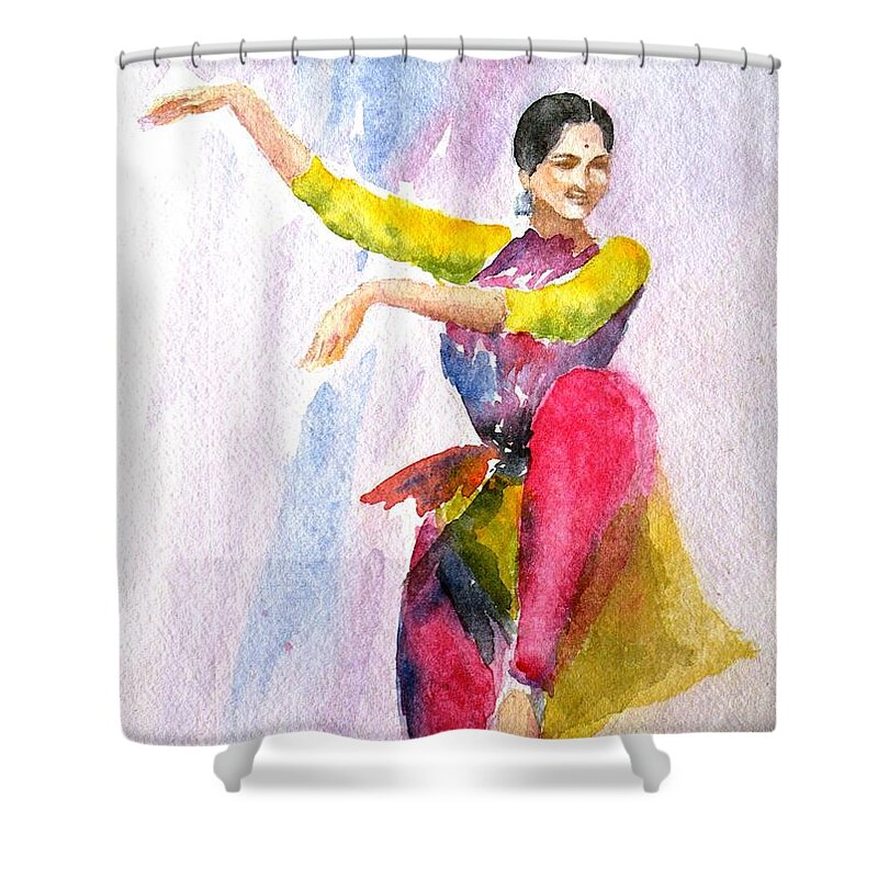 Kuchipudi Dancer Shower Curtain featuring the painting Kuchipudi dancer by Uma Krishnamoorthy