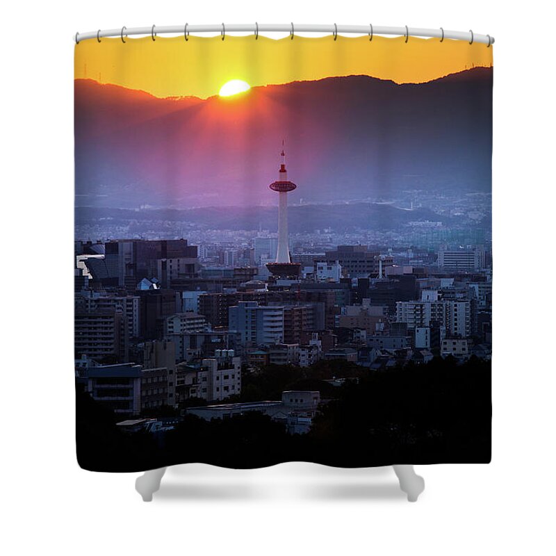 Scenics Shower Curtain featuring the photograph Kyoto Tower by Panithan Fakseemuang