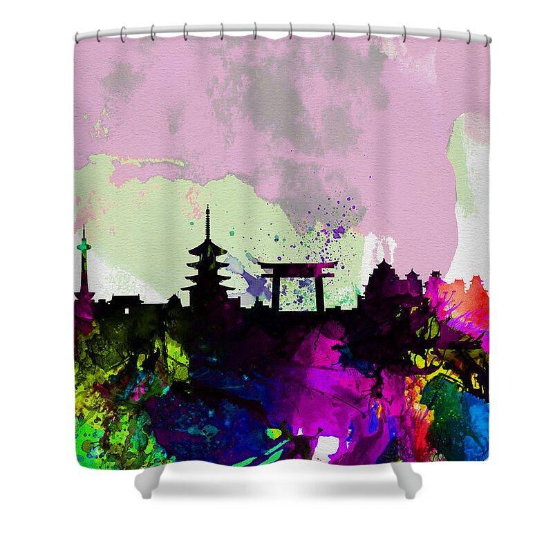 Kyoto Shower Curtain featuring the painting Kyoto Watercolor Skyline by Naxart Studio