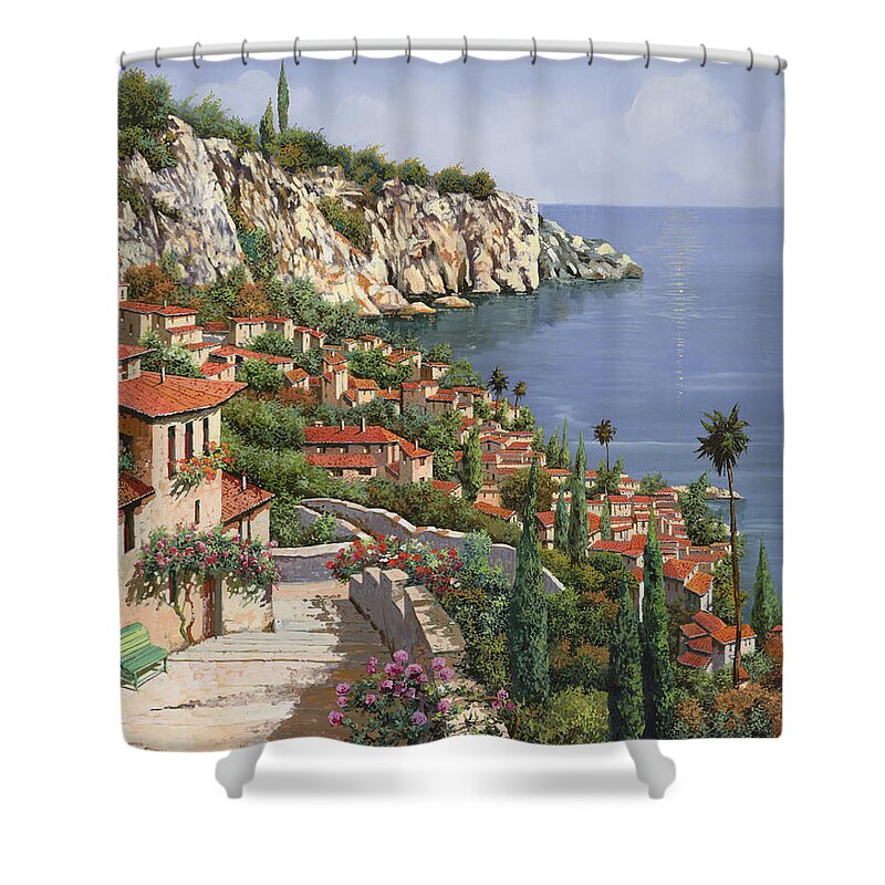 Seascape Shower Curtain featuring the painting La Costa by Guido Borelli