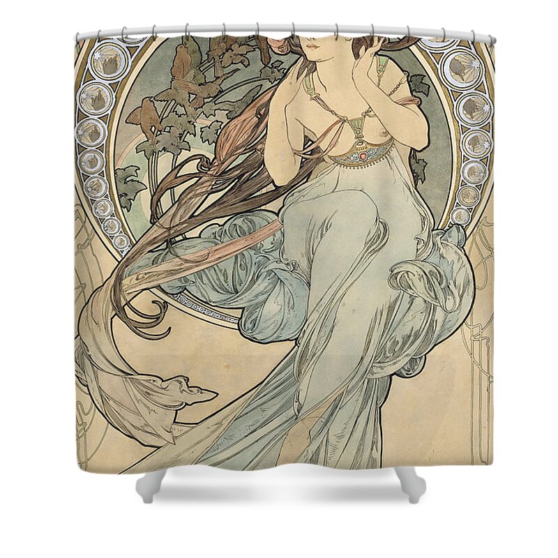 1890s Shower Curtain featuring the photograph La Musique, 1898 Watercolour On Card by Alphonse Marie Mucha