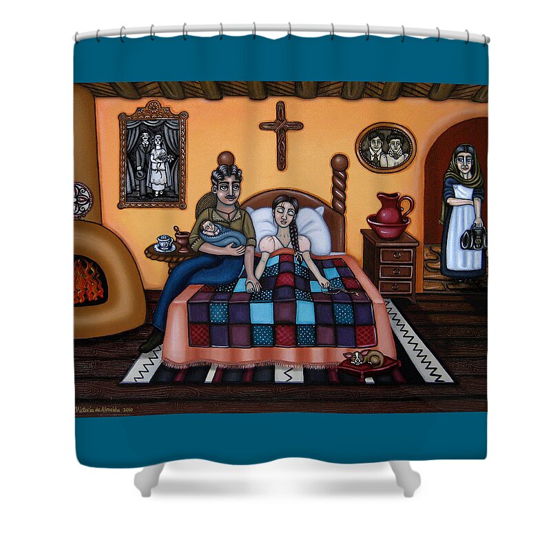 Doulas Shower Curtain featuring the painting La Partera or The Midwife by Victoria De Almeida