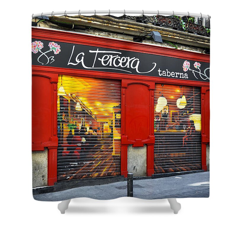 La Tercera Shower Curtain featuring the photograph La Tercera tavern in Madrid by RicardMN Photography