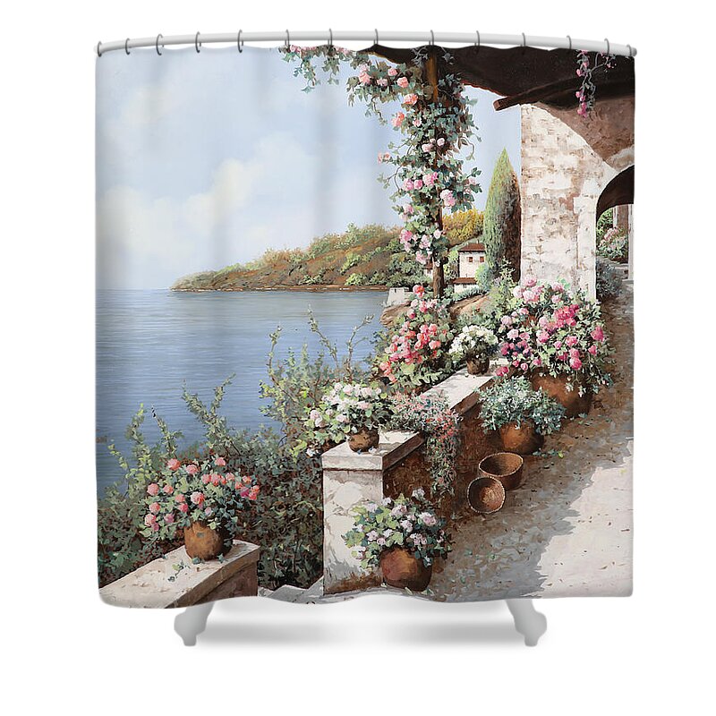 Coastal Shower Curtain featuring the painting La Terrazza by Guido Borelli