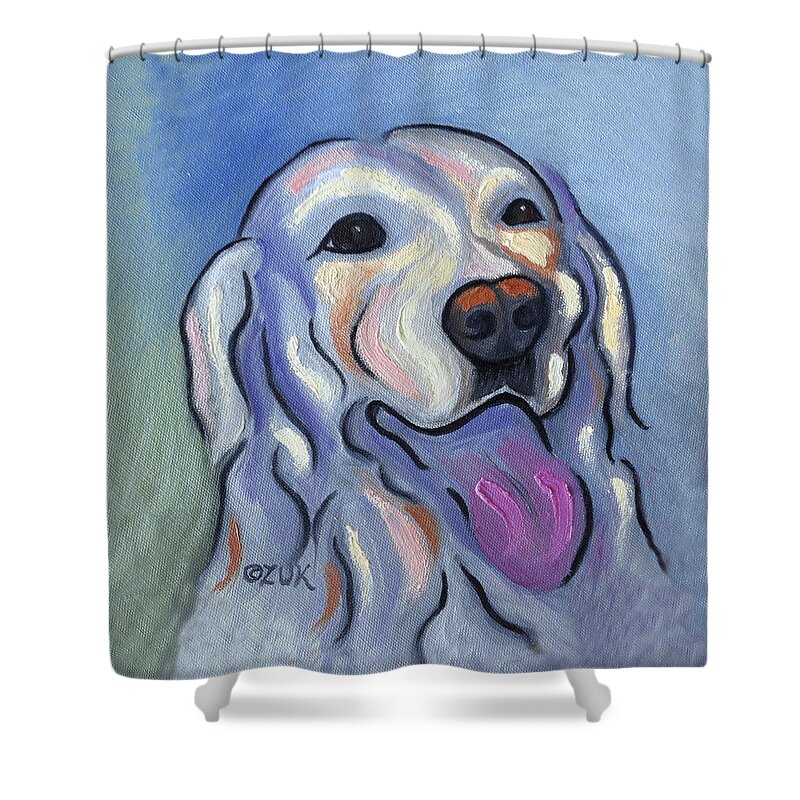 Painterly Dog Face Shower Curtain featuring the painting Labrador Retriever by Karen Zuk Rosenblatt