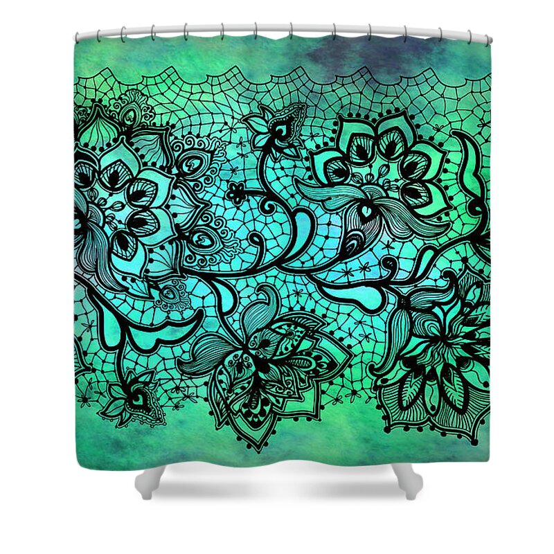 Lace Shower Curtain featuring the digital art Lace - Malachite by Lilia S