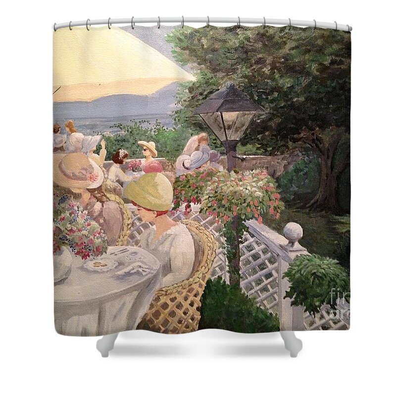 Landscape Shower Curtain featuring the painting Ladies Luncheon by Marilyn Zalatan
