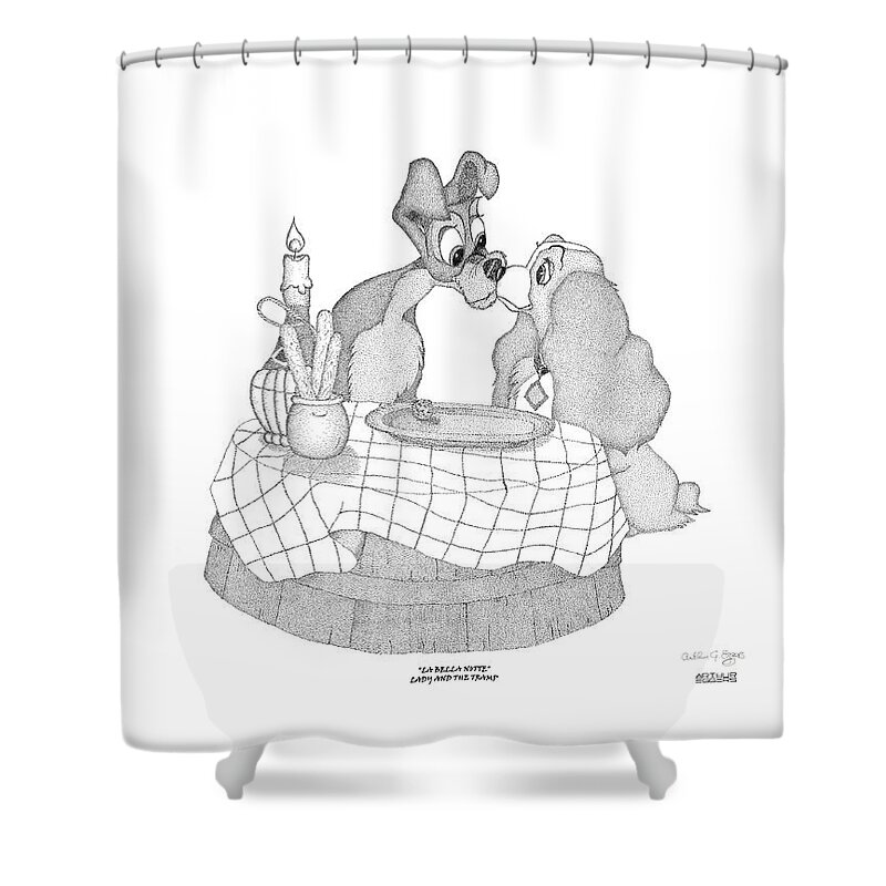 Lady And The Tramp Shower Curtain featuring the digital art Lady and the Tramp by Arthur Eggers