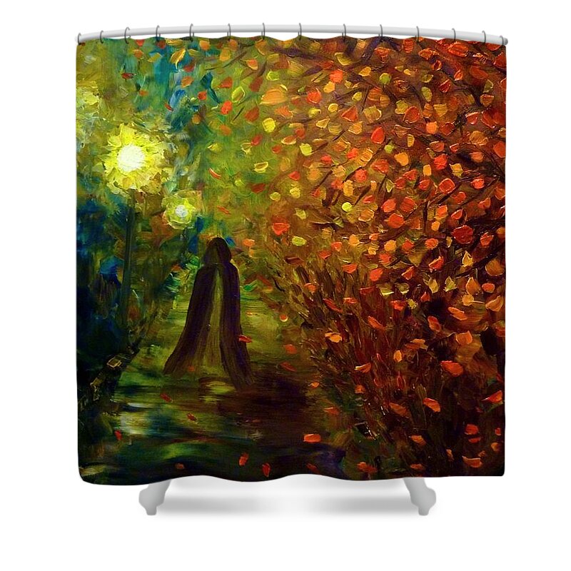 Lady Autumn Shower Curtain featuring the painting Lady Autumn by Lilia D