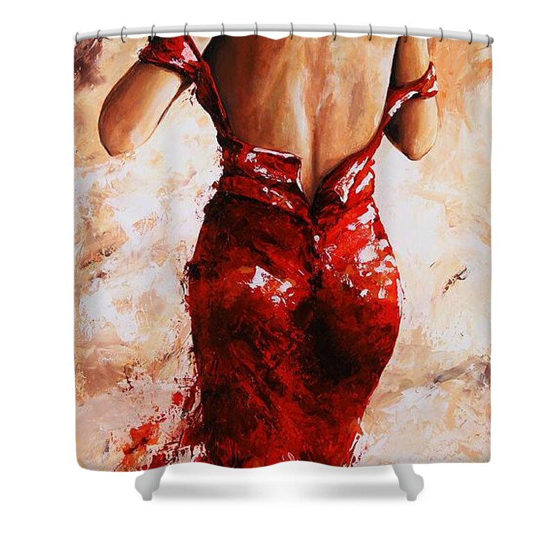 Lady Shower Curtain featuring the painting Lady in Red #24 large by Emerico Imre Toth