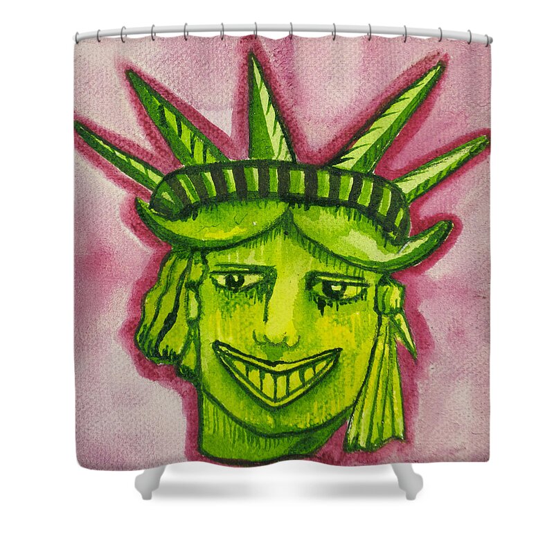 Lady Liberty Shower Curtain featuring the painting Lady Liberty Tillie by Patricia Arroyo