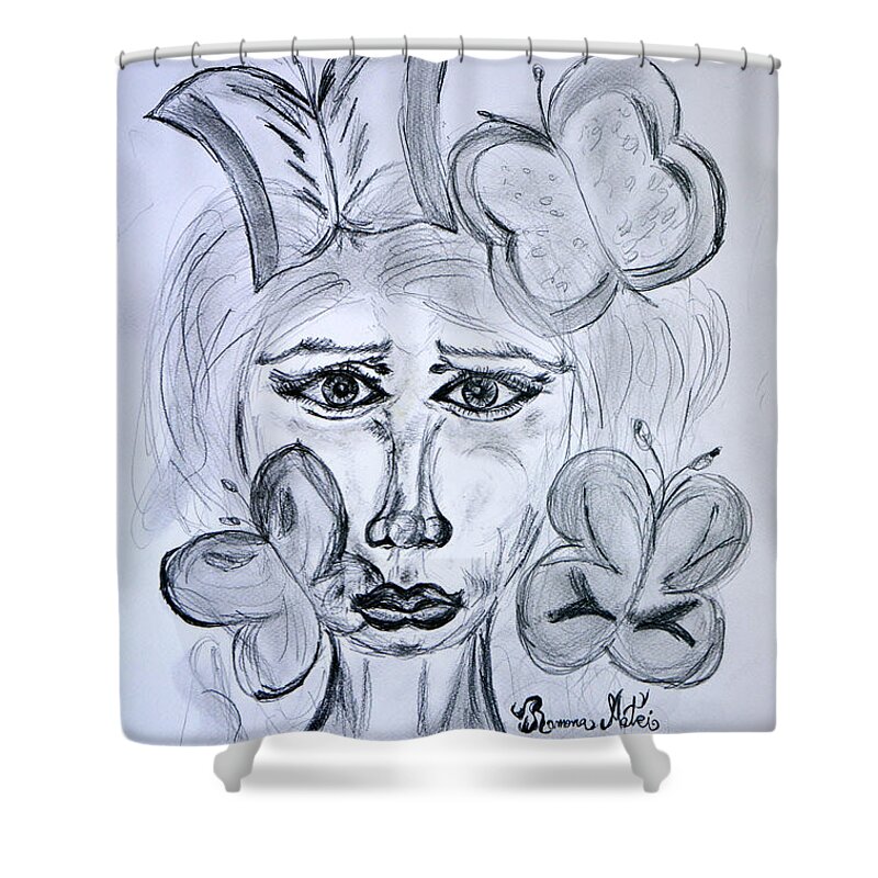 Woman Shower Curtain featuring the drawing Lady Queen of Butterflies by Ramona Matei