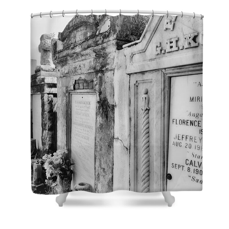 Black & White Shower Curtain featuring the photograph Lafayette Cemetery Black And White by Jim Shackett
