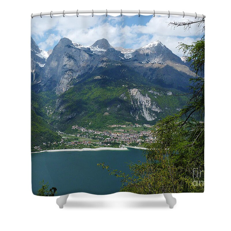 Brenta Shower Curtain featuring the photograph Lago di Molveno and Molveno - Italy by Phil Banks