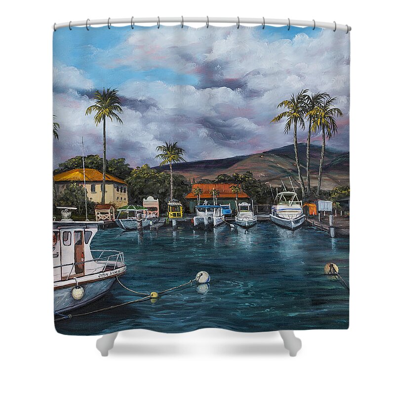 Landscape Shower Curtain featuring the painting Lahaina Harbor by Darice Machel McGuire