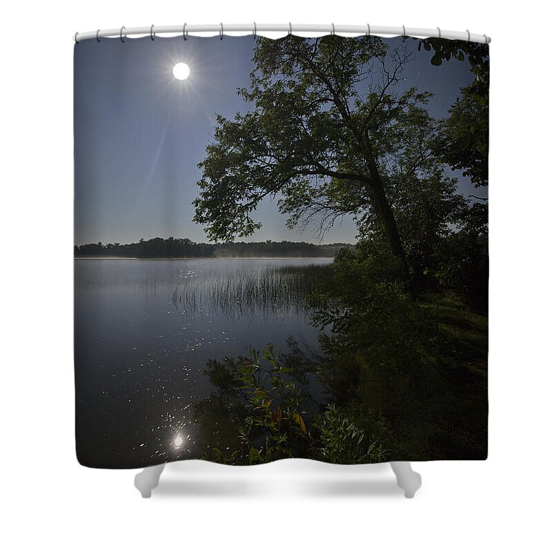 Lakeside Shower Curtain featuring the photograph Lake by moonlight by Gary Eason