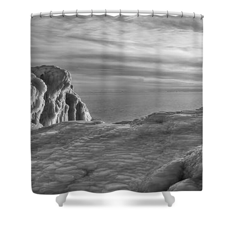 B& W Shower Curtain featuring the photograph Lake Michigan Ice VI by Frederic A Reinecke