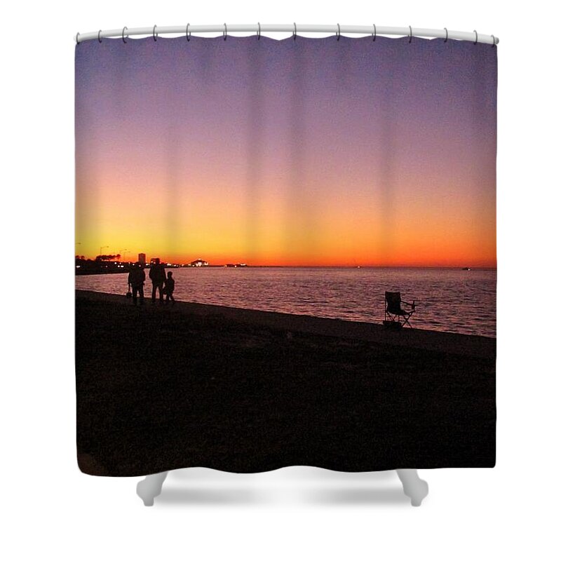 Lake Pontchartrain Sunset Shower Curtain featuring the photograph Lake Pontchartrain Sunset by Deborah Lacoste