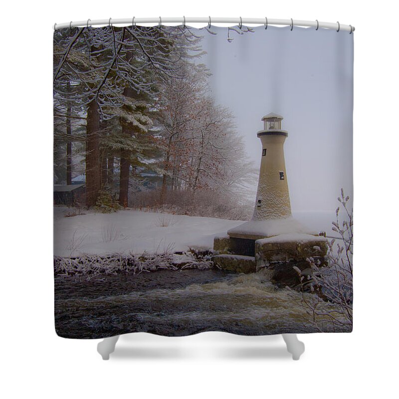 Lake Potanipo Shower Curtain featuring the photograph Lake Potanipo Lighthouse by Brenda Jacobs