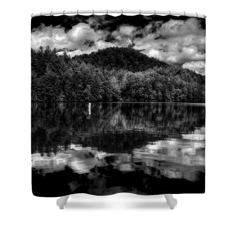 Fall Shower Curtain featuring the photograph Lake Santeetlah in Black and White by Greg and Chrystal Mimbs
