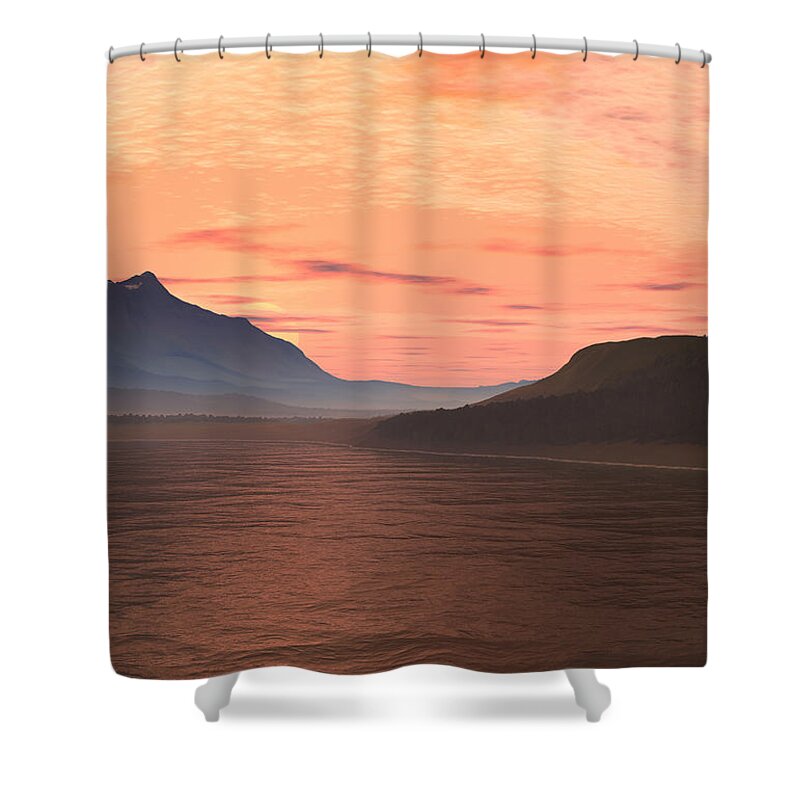 Lake Shower Curtain featuring the digital art Lake Sunset 1 by Judi Suni Hall