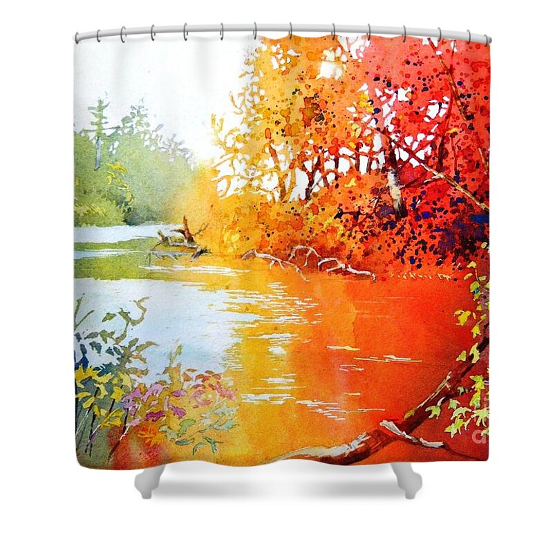 Landscape Shower Curtain featuring the painting Lakescene 1 by Celine K Yong
