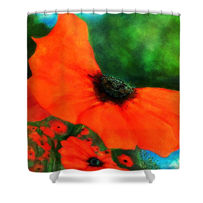 Nature Shower Curtain featuring the digital art Lakeside Bloom by Mary Eichert
