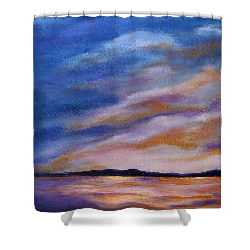 Paintings Shower Curtain featuring the painting Lakeside Sunset by Michelle Joseph-Long